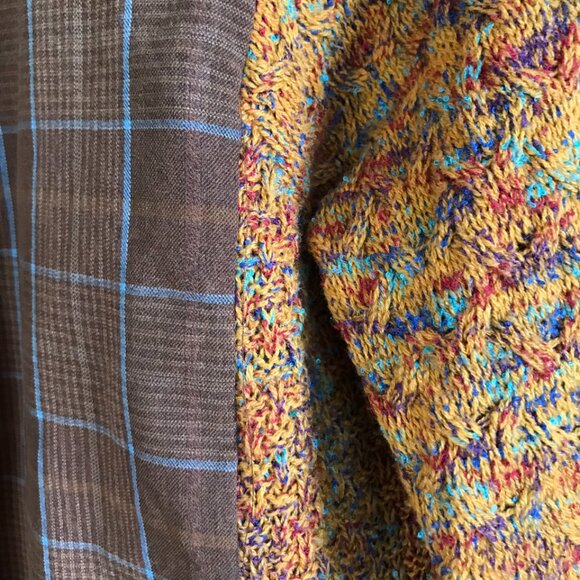 Upcycled Autumn Flannel Shirt, Sweater Sleeves, L: Plaid Button-Down Jacket - Picture 10 of 10